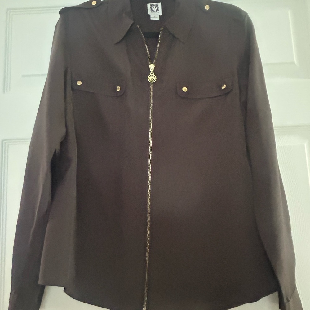 Anne Klein Brown and Gold top with Collared Neckline